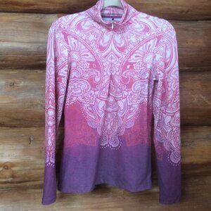 Prana Pink/Purple Ombre Boho Print Activewear 1/4 Zip Yoga Pullover Size Small